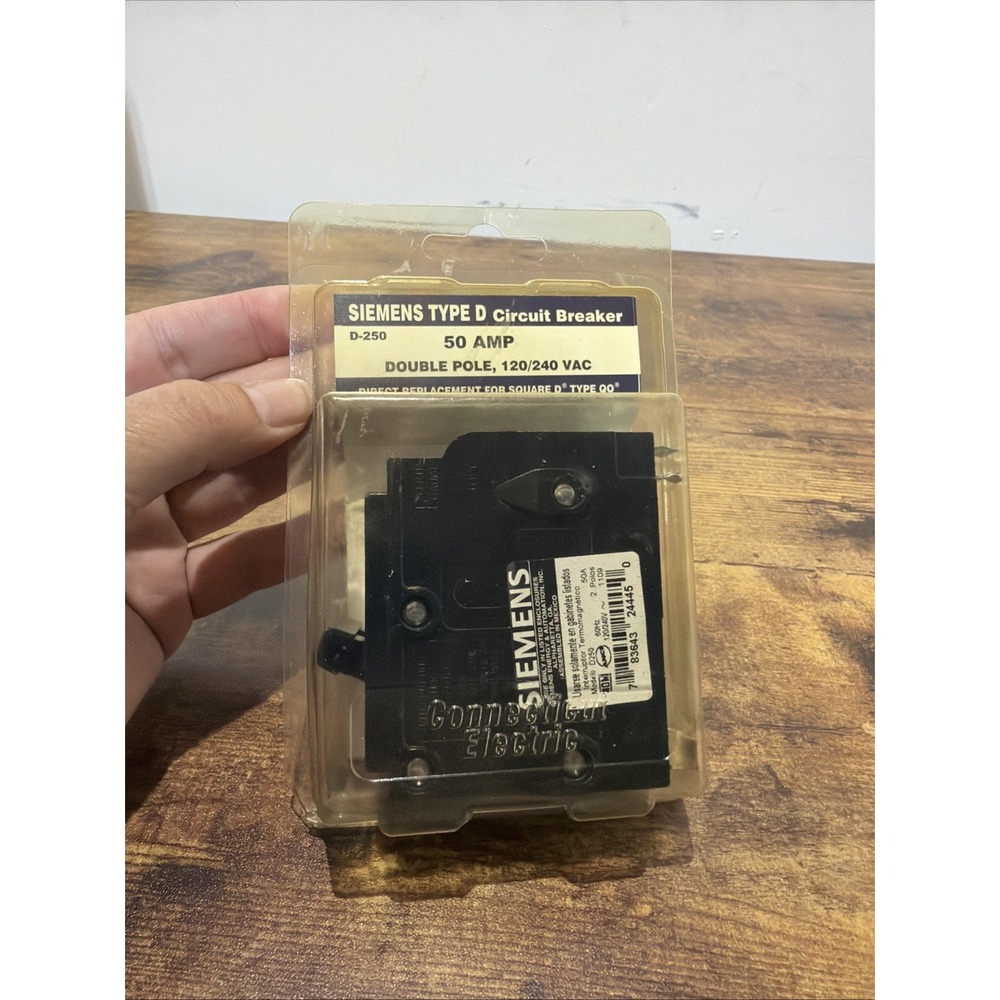 Siemens Type D Circuit Breaker -50 Amp Double Pole, 120/240 VAC- #D250